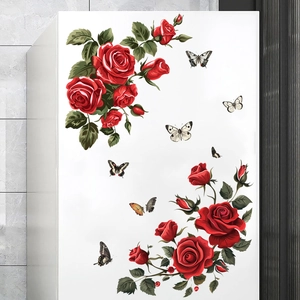 Red Rose Flower Butterfly Wall Sticker Waterproof PVC Decorative Decal For Living Room Bedroom Refrigerator Art Mural