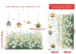 Détail du sticker mural marguerite montrant le format 30x90cm et le rendu final 83x76,5cm