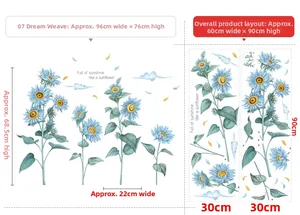 Stickers muraux tournesol bleu avec nuages pour décoration murale intérieure