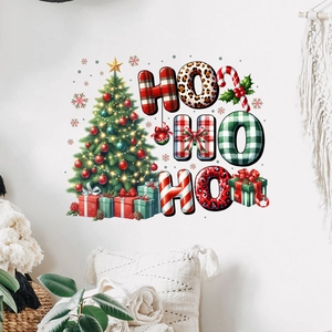 Christmas Tree Wall Sticker HO HO HO Letters Removable PVC Decal For Living Room Bedroom Window Christmas Party Decor