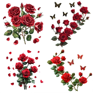 Waterproof self-adhesive red rose and butterfly wall stickers for party home decoration