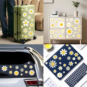 Weiße Gänseblümchen Wandaufkleber Wasserdicht Abnehmbar PVC Decals Für Auto Laptop Gepäck Heimdekoration Floral Kunst
