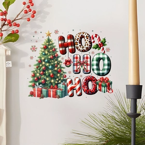 Christmas tree wall sticker with HO HO HO lettering and gift boxes for home decoration