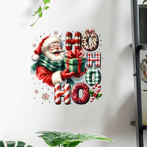 Christmas wall decal featuring Santa Claus and artistic HO HO HO lettering for home decor