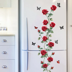 Red Rose Flower Vine Wall Sticker Butterfly Floral PVC Waterproof Self Adhesive Decal For Living Room Bedroom Decoration