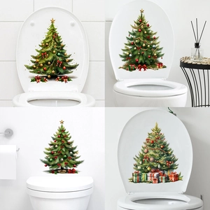 Christmas Tree Toilet Cover Stickers PVC Waterproof Wall Decals For Bathroom Living Room Home Holiday Party Decoration