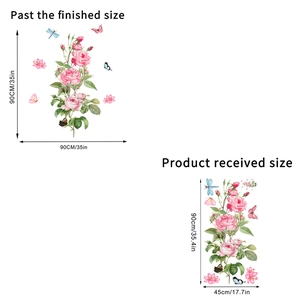 Pink rose and butterfly wall sticker set for living room home decor 90x90cm size