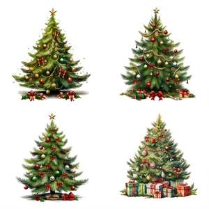 Christmas tree wall stickers featuring Santa gifts and festive pine tree illustrations