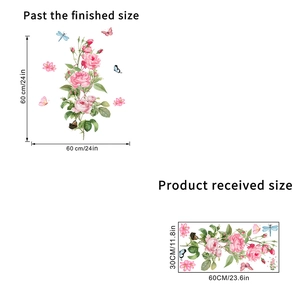 Pink rose and butterfly wall sticker dimensions for 30x60cm sheet and 60x60cm layout