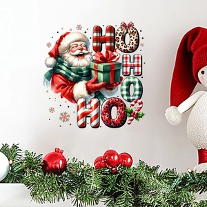 Close-up of Santa Claus wall sticker with artistic HO HO HO text for Christmas decor