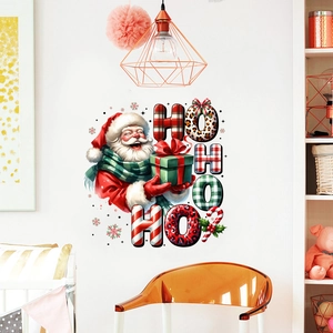 Christmas Santa Claus wall sticker with HO HO HO lettering for living room festive decor
