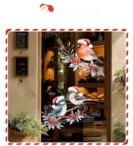 Stickers de fenêtre de Noël avec oiseaux, baies de houx rouges et branches de pin