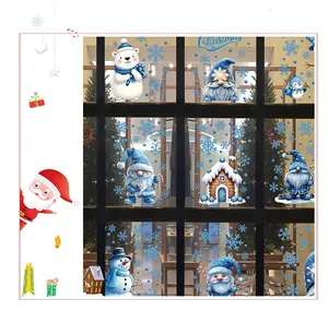 Detail view of festive static window stickers featuring gnomes, polar bears and snowflakes