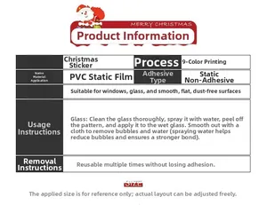 Detailed technical chart of PVC static Christmas bird stickers with 9-color printing specs