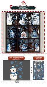 Christmas window decals set featuring Santa, polar bear, and snowman with size dimensions