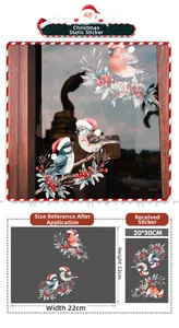 Stickers électrostatiques oiseaux de Noël avec houx et dimensions de 32x22 cm