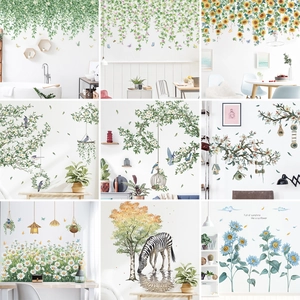 Stickers Muraux Floraux Feuilles Tropicales PVC Imperméable Botanique Corniche Décalcomanie pour Chambre Salon Canapé Fond Décoration