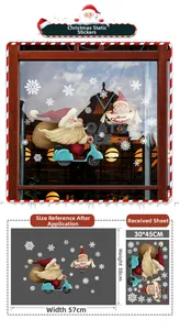 Santa on motorcycle window static sticker with snowflakes, size 57x38cm when applied