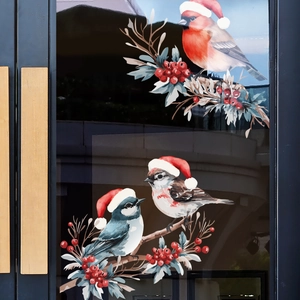 Stickers de Fenêtre Statiques Oiseaux de Noël PVC Amovibles Double Face Autocollants en Verre Pour Vitrine Maison Décoration