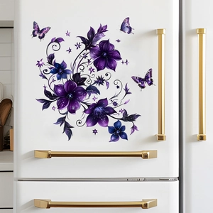 Purple floral wall stickers with butterflies and stars for home decoration on fridge