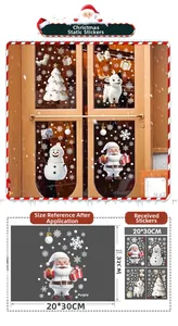Detail of Santa Claus and snowman static window stickers with 20x30CM size specifications