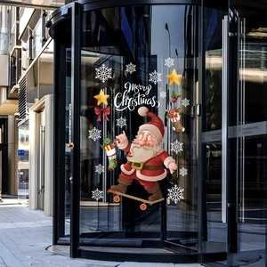 Christmas Santa Claus on skateboard static window stickers with Merry Christmas text