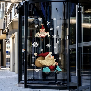Christmas Santa Claus static window stickers with Merry Christmas banner and white snowflakes