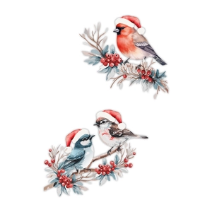 Stickers de Noël pour fenêtres avec oiseaux à l'aquarelle et feuilles de houx festifs