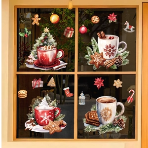 Christmas Static Window Stickers PVC Snowflake Gingerbread Man Decals For Glass Door Reusable Festive Home Decoration