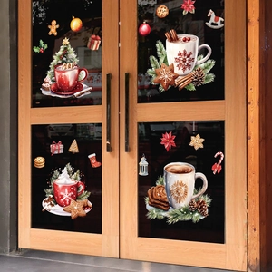 Christmas static window stickers featuring festive gingerbread man and cocoa designs on glass