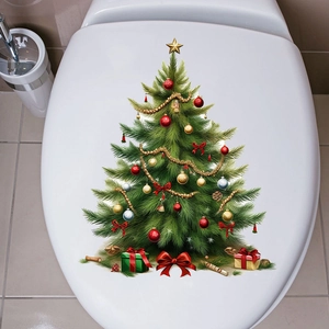 Christmas tree toilet lid sticker with colorful ornaments and gift boxes decoration