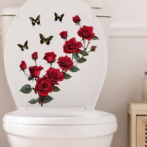Detail view of red rose and butterfly waterproof self-adhesive wall stickers for bathroom decor