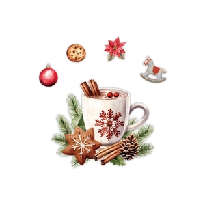 Christmas window stickers set with hot cocoa, gingerbread, and festive holiday elements