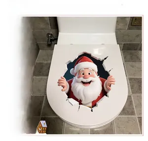 Detailed 3D Santa Claus wall sticker effect on toilet lid for Christmas home decor