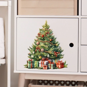 Festive Christmas tree wall sticker with gift boxes applied on white cabinet drawer