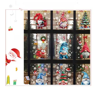 Detail of 3D Christmas gnome window stickers with reindeer and snowflake motifs