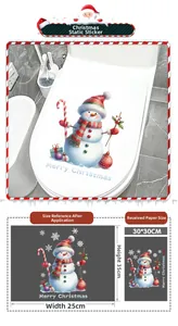Detailed view of snowman Christmas static window sticker with 30x30cm dimensions info