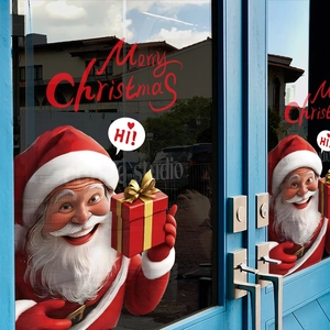 Christmas Santa Claus static window cling decals set with Merry Christmas text for glass decor
