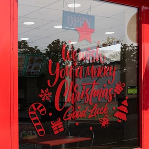 Red Merry Christmas letter and tree static glass window stickers for festive decoration