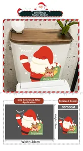 Detail showing Santa and reindeer Christmas door stickers with 30x30cm size specs