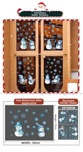 Detail of Christmas snowman window stickers with size specifications for glass decor
