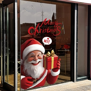 Christmas Santa Claus static window sticker with Merry Christmas text on glass storefront