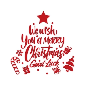 Red Christmas tree silhouette static sticker with Merry Christmas lettering for windows