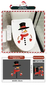 Detail of Christmas snowman window stickers showing size dimensions and application effects