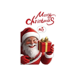 Christmas Santa Claus static window sticker with Merry Christmas text and red gift box