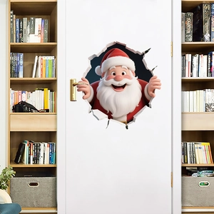 Christmas 3D Santa Claus Reindeer Snowman Door Wall Sticker Self-Adhesive PVC Holiday Decal Festive Home Decoration