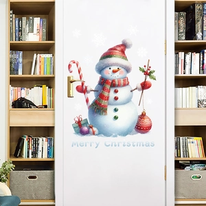 Christmas snowman door sticker with Merry Christmas text for festive home decoration