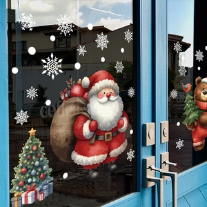 Christmas Santa Claus and reindeer static window stickers for festive glass door decoration