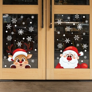Adesivi natalizi statici con Babbo Natale, renne e fiocchi di neve per decorazione di vetri