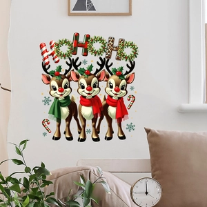 Christmas wall stickers featuring cute reindeer, HO HO HO text and snowflakes for home decor